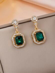 一对优雅宫廷风仿宝石镂空方形吊坠耳环，女士配饰，可搭配晚礼服 - 紅色 - 查看 7