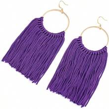 Boho Tassel Earrings Women - Statement Fringe Hoop Earrings, Western Earrings - 紫色 - 查看 8