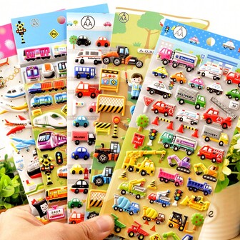 3D Bubble Sticker Toy, Transportation & Construction Vehicle Sticker Reward Stickers For Kids