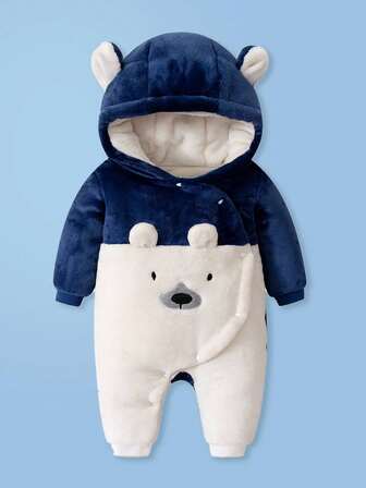 Baby Boy Jumpsuit, Autumn And Winter New Flannel Fabric Baby Boy Warm Jumpsuit Suit For Outdoor Travelling