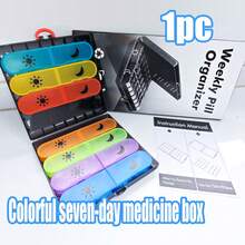 Organizador de pastillas desmontable de 7 días, planificador de medicación semanal portátil, 2 veces al día (AM/PM), compartimentos extra grandes, conveniente para el almacenamiento de suplementos, colorido - Multicolor - Ver 10
