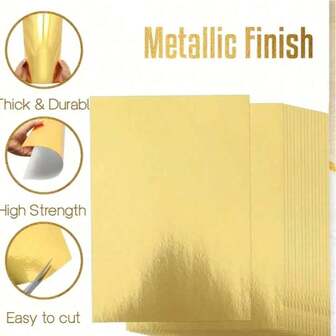 20张A4尺寸加厚金色金属卡纸 - 高强度、耐用镜面装饰纸，适用于工艺品制作和装饰