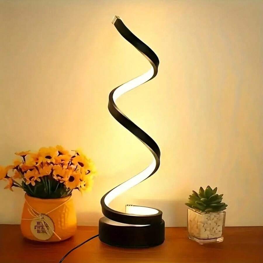 1 LED kreative Spiralschreibtischlampe, nordischer moderner Stil Schlafzimmer Nachttischlampe, Studienlampe, einstellbare Licht Nachttischlampe. Drei-Farben-Touch-einstellbare Beleuchtung, USB-betrieben. Modernes Design (Schwarz/Weiß) geeignet für Schlafzimmer, Wohnzimmer, Studium, Außengastronomie, Bar, Bürodekoration