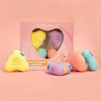  MELAO 4ชิ้น รูปหัวใจ บาธบอมบ์ ชุดของขวัญสำหรับผู้หญิง, สีรุ้งพร้อมน้ำมันหอมระเหย, ของขวัญวันวาเลนไทน์ที่สมบูรณ์แบบสำหรับเธอ, ผ่อนคลายและฟู่, 130กรัม แต่ละ