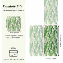 Window Privacy Film Tropical Static Cling Window, Tropical Parrots And Leaves 16.92 InchX39.37 Inch - Banana Leaves + 16.92"X39.37"/43X100CM - View 6