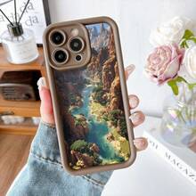 Cubierta de telefono con borde protector color negro con estampado de paisaje natural rio montana y vegetacion para uso diario y viajes - Burdeos - Ver 5