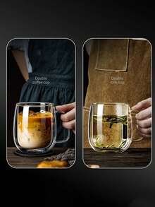1/2pcs Customized Minimalist Luxury Double-Layer Insulated Quality Glass Coffee Cup, Transparent, With Portable Handle, Suitable For Cappuccino, Latte, Tea, Hot & Cold Beverages, Ideal For Easter, Christmas, Birthday Party And More - Multicolor - View 5