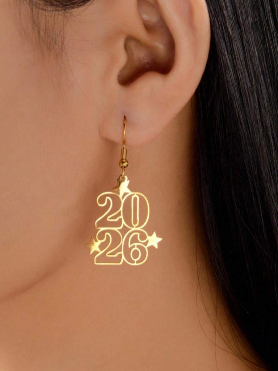 1 Pair Hollow Geometric Design Earrings, Minimalist Style, Suitable For Women - Gold - View 1