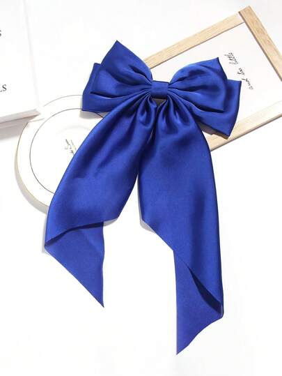 1pc Solid Color Bow Headband Style Hair Clip, Silky Satin Large Bow Oversized Hair Ribbons Big Bows Clip , Long Tail Bowknot Hair Barrettes Hair Bow Accessories Valentines Hair Clips Claw Clips Hair Claws, School Stuff