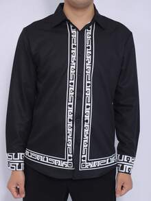 Men's Black Casual Long Sleeve Shirt, Outdoor Leisure Minimalist Fashion Shirt, Jacket - Black - View 2