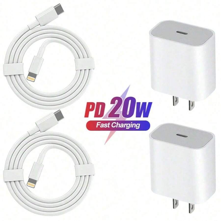 Bộ 2 bộ sạc nhanh 20W có phích cắm US, cáp dữ liệu USB C sang Lightning dài 3,3 ft/100 cm tương thích với iPhone 14/13/12/11/XR/Xs/Xs Max, bộ chuyển đổi di động - Trắng thích hợp cho du lịch, văn phòng, ký túc xá và sạc nhanh tại nhà - Xem 1
