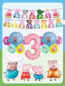 Peppa Pig-Themed Children's Birthday Party Decoration George Pig Flag Aluminum Film Balloons, Latex Balloons, Banner Set Scene Decoration Supplies - Multicolor - View 8