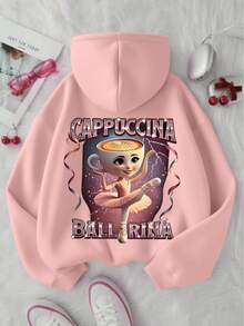 Sudadera de manga larga con patrón de bailarina de ballet y café para niña, adecuada para uso diario en otoño/invierno - Rosa - Ver 2