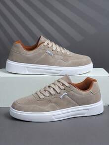 Zapatos planos y casuales de suela gruesa para hombres, zapatillas deportivas con cordones de estilo clásico y elegante para patineta, zapatillas deportivas personalizadas casuales y de calle para hombres - Caqui - Ver 5