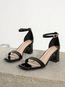 Spring/Summer Fashionable Square Toe Thick High Heel Sandals, Simple Elegant Sophisticated Strap Design, Suitable For Daily Outings, Work, And Party Occasions, Versatile Women's High Heel Sandals, Available In Black And Red - Black - View 6