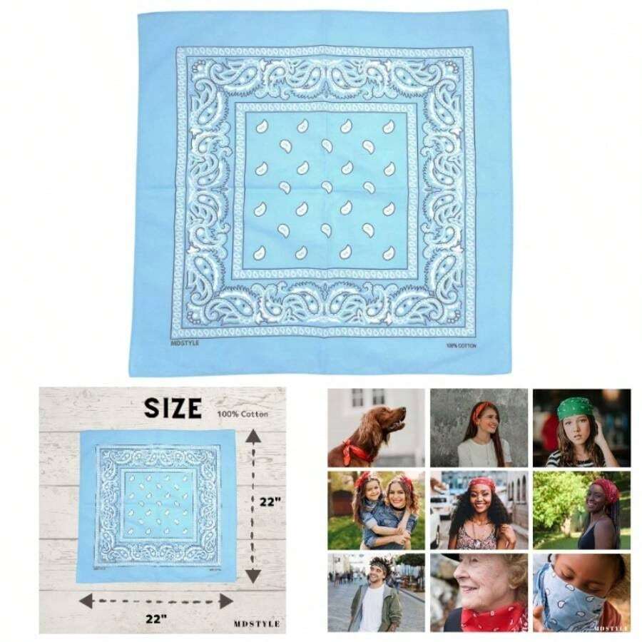 - Pauelo de 3 unidades, algodn, para hombres y mujeres, 22x 22 pulgadas, diseo paisajstico - 3 piezas azul claro - Ver 1