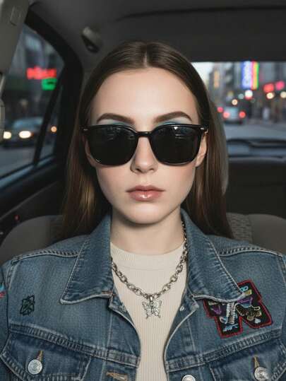 1pc Square Rivet Women Fashion Eyeglasses, Suitable For Daily Wear