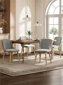 Goeurvant Modern Minimalist Vertical-Stripe Upholstered Dining Chairs With Ergonomic Back & Solid Wood Legs For Living Room, Kitchen, Bedroom - Set Of 2 / Set Of 4 / Set Of 6 - Light Grey - Light Grey - View 3