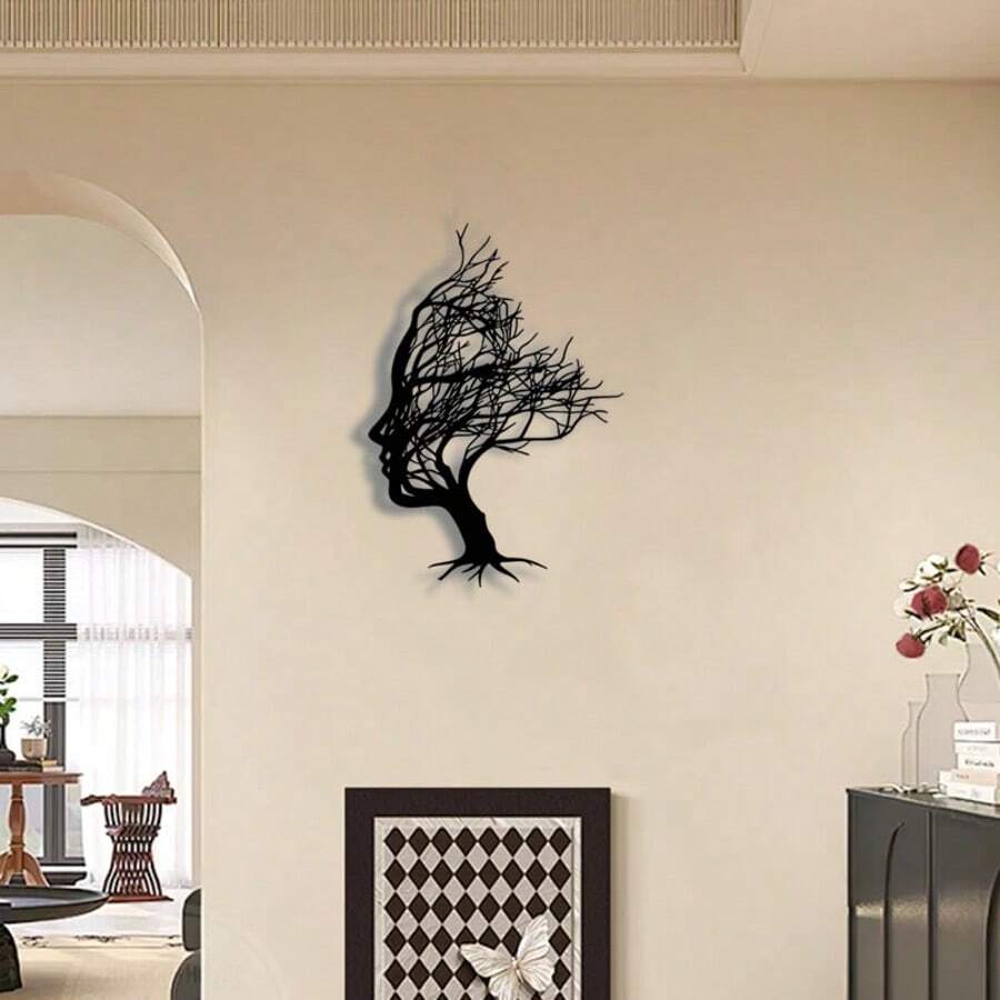 1 قطعة ديكور جداري معدني على شكل فرع شجرة أنيق وبسيط - لوحة زخرفية حديثة مصنوعة بعناية، مناسبة للمكتب والمنزل والغرفة والشرفة والمطبخ وجدران الحديقة والمتجر والمقهى وصالة الرقص والبار والطراز الريفي، هدية عيد ميلاد أو هدية ترحيب بالمنزل الجديد، قابلة للإزالة وإعادة الاستخدام - المادة: حديد - الأسود - مشاهدة 1
