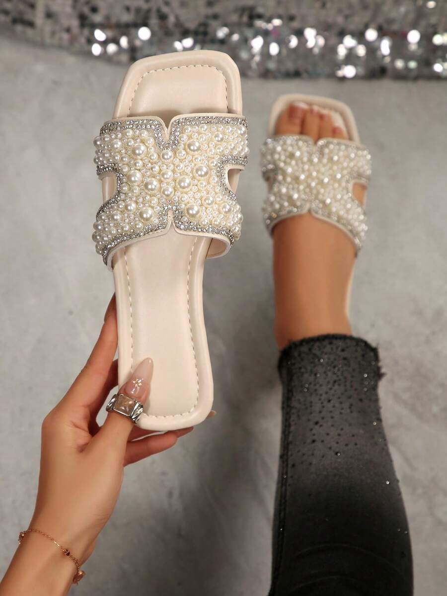 Sandale fără mâneci cu sclipici, ușoare și antiderapante, potrivite pentru plajă, ținute casual, interior, mărimi mari, design nou la modă cu sclipici - Bej - Vizualizare 1