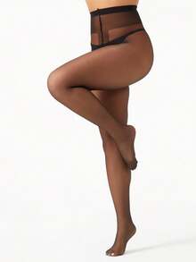 1pc Women's 10D Sexy Ultra-Thin T-Crotch Pantyhose, Skinny Tights - Black - View 4