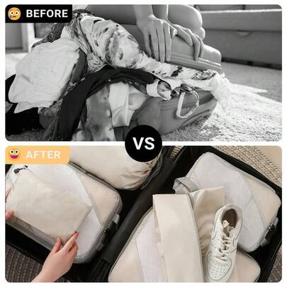 10 Set Compression Packing Cubes For Travel Expandable Packing Organizers Travel Essentials For Suitcase Water-Resist...