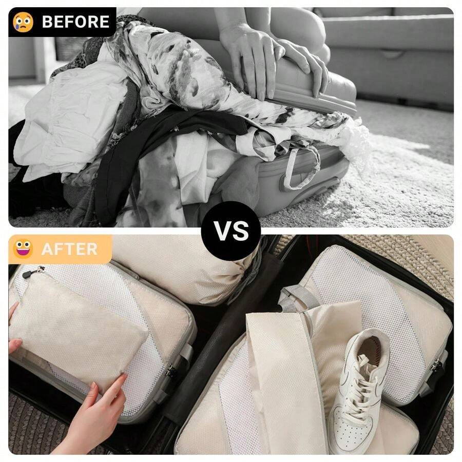 10 Set Compression Packing Cubes For Travel Expandable Packing Organizers Travel Essentials For Suitcase Water-Resist... - 10pack-grey - View 1