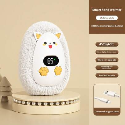 USB Rechargeable Hand Warmer With Digital Display - Soft Plush Cover - Portable And Lightweight, Plush Hand Warmer With Digital Display - USB Charging, Portable And Soft For Winter