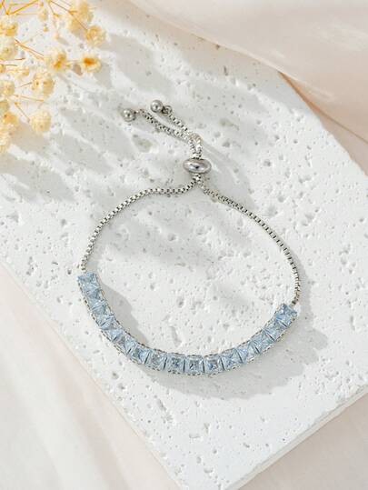 1pc Adjustable Cubic Zirconia Tennis Bracelet, Versatile Daily Accessory & Gift For Women