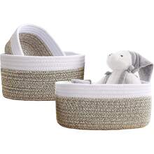 Juego de cestas de almacenamiento redondo de 3 piezas,canastas tejidas de cuerda de algodón natural para organizar Cesta pequeña para Montessori,guardería de bebé,Cesta de juguetes para perros y gatos - Borde blanco - Ver 5