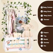 Baby Shower Gifts Basket Wooden Crate, 26-Letters And Baby Clothes Hangers New Born Baby Girl Boy Gifts Vine Decorations Cute Closet With Handle Pregnancy Gifts For New Mom Parents - White - View 7