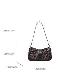 Minimalist Chic Leopard Print Shoulder Bag For Women, Vintage Y2K Crescent Underarm Bag, Stylish Small Designer Handbag - 黑色 - 查看 9