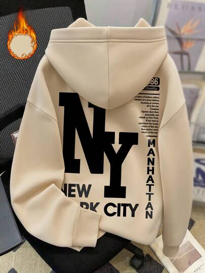 Sudadera con capucha casual para hombres con estampado de abreviatura NY, de vuelta al colegio, otoño/invierno