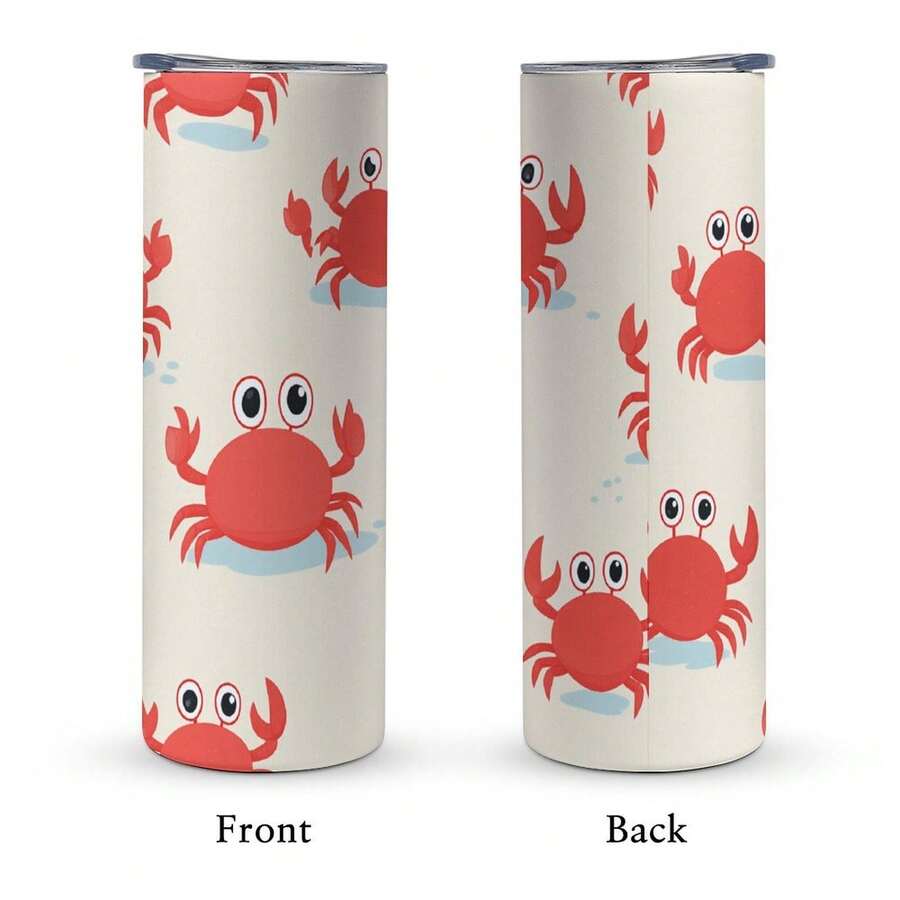 1 Pc 20oz Stainless Steel Tumbler - Double Wall Insulated Travel Mug For Coffee & Water, Cute Red Crabs Pattern Theme Termos, Cups Tumbler, Vasos, Coffee Cup - Water Bottle For Women - Suitable For Car Inside Use, Christmas Gift,Perfect Gift For Outdoor Adventurers - 白色 - 查看 1