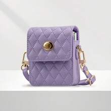 Fashionable Rhombus Faux Leather Crossbody Phone Bag With Detachable Strap And Security Clasp, Suitable For Samsung Z Flip 3/4/5/6/7