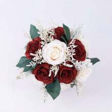 Artificial Burgundy Rose Bouquet, Bridesmaid Bouquet, Wedding Bouquet, Church Home Decor Gift, Summer Birthday Gift, Back To School Supplies, Room Decor