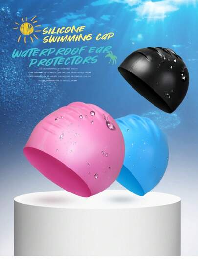1Pc Silicone Swimming Cap With Ear Protection, Waterproof & Stretchable Swim Cap For Women & Men, Multiple Colors (Pink, Blue, Black), Perfect For Pool Training, Beach Swims, Summer Vacations (Summer, Labor Day) - Keeps Hair Dry & Ears , Must-Have For Swimmers & Gift For Water Sport Fans #SiliconeSwimCap #EarProtection #PoolTraining #BeachSwim #SwimmerGift