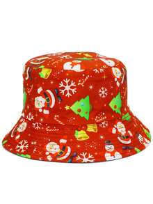 1pc Women's Cute Cartoon Christmas Themed Bucket Hat, Versatile Unisex Bucket Hat For Outdoor Casual, Suitable For Christmas