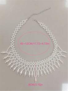 1pc Elegant Minimalist Classic Handmade Crochet Beaded Necklace, Versatile Fashion Women's Long Necklace Jewelry, Creative Body Chain, Suitable For Women's Balls, Weddings, Parties, Christmas Celebrations, Gifts For All Seasons - White - View 11