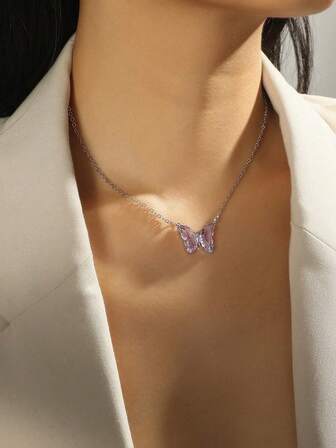 新款优雅蝴蝶吊坠，心形水滴项链，时尚女士颈链