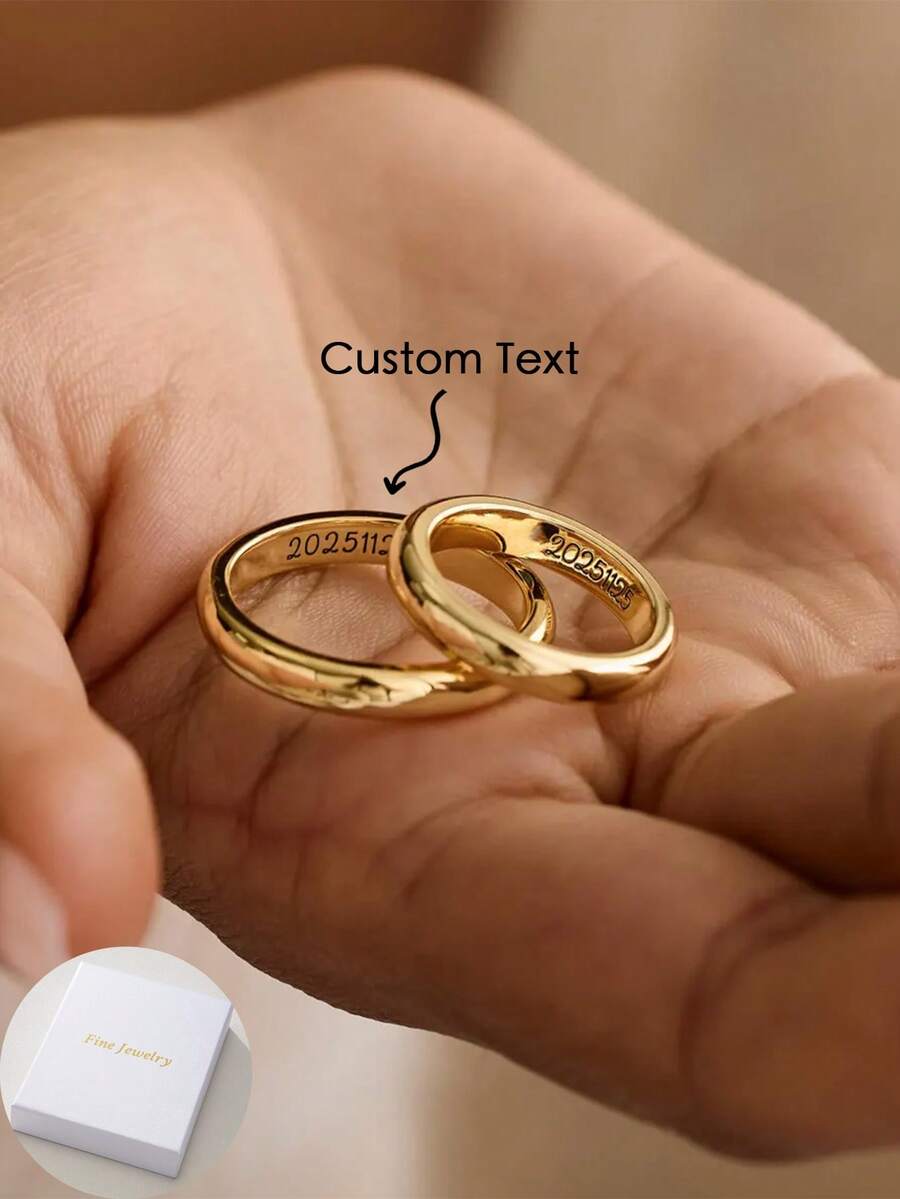 1pc Bespoke Personalised Ring, Romantic Engraved Ring, Letter Ring Jewellery, Anniversary Vow Ring, Wedding Band, Valentine's Day, Christmas, Halloween Gift - Multicolor - View 1