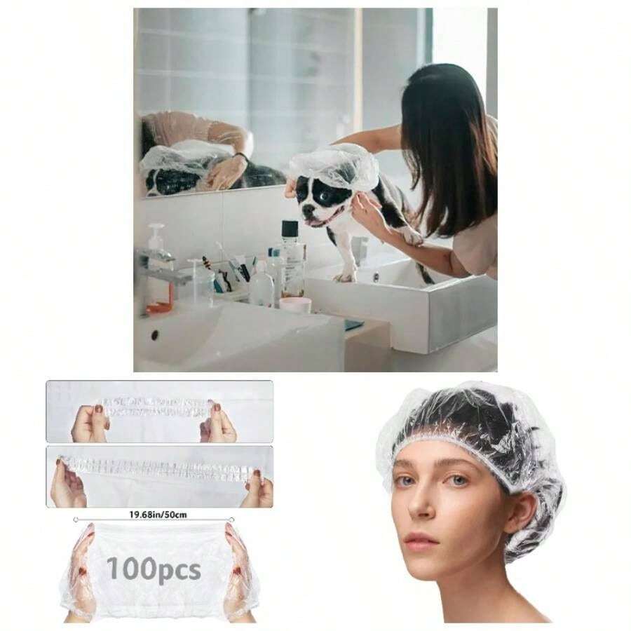 Gorros de ducha para mujer, unidades, gorro de ducha elstico, transparente, gorro de ducha impermeable, adecuado para saln, spa, viaje, hotel, ducha, uso domstico - inicial - Ver 1