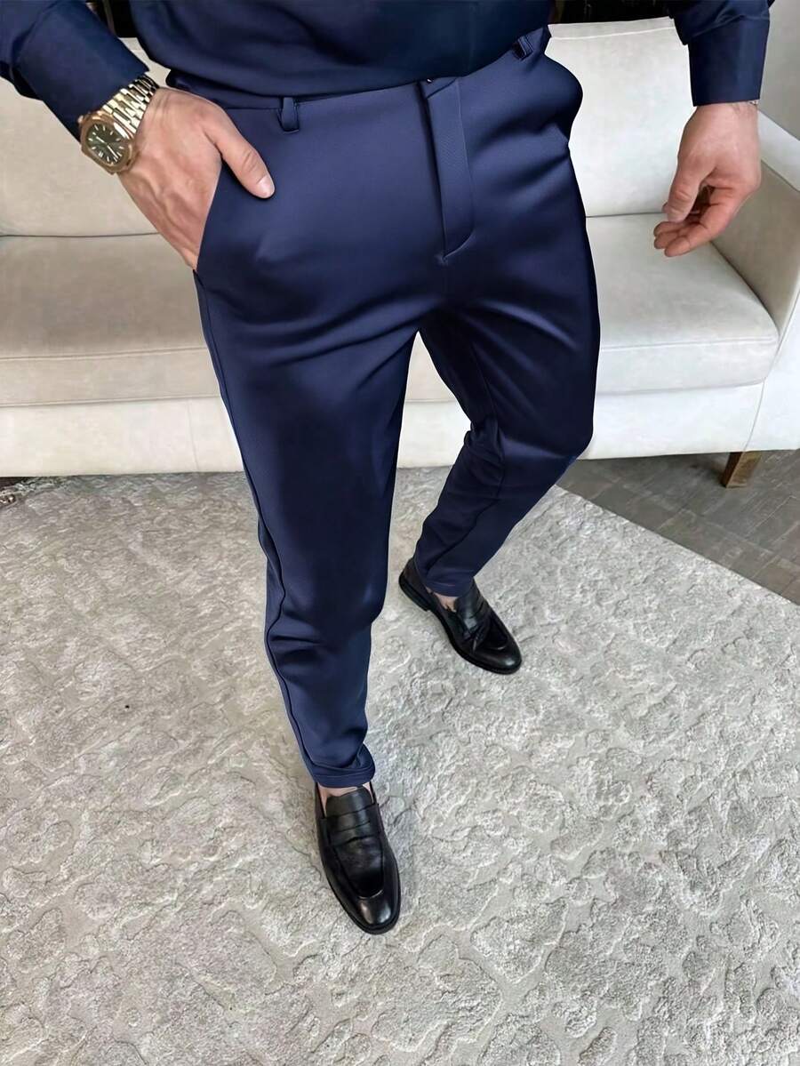 New Men's Business Casual Slim-Fit Trousers - 深灰色 - 查看 1