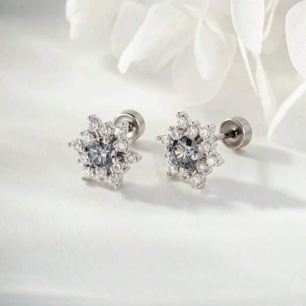 1 Peça Brincos de Floco de Neve com Zircônia Cúbica Cinza Elegante e Luxuoso, Adequado para Joias de Festa Doce e Elegante de Mulheres, Joias de Festa de Design de Nicho, Presente de Natal Único