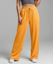Wide Leg Pants With Flare Leg, Sophisticated Fit, Structured Style, High , Contemporary, Casual, Comfortable, Modern, Chic - Mustard Yellow - View 11
