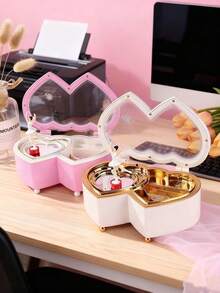 1个时尚心形音乐盒，双心设计，带旋转芭蕾舞女，手摇亚克力音乐人偶，浪漫金属手风琴乐器，家居装饰，适合作为送给女友、朋友的浪漫礼物，也适合派对、生日、情人节、圣诞节、感恩节等场合。 - 彩色 - 查看 7