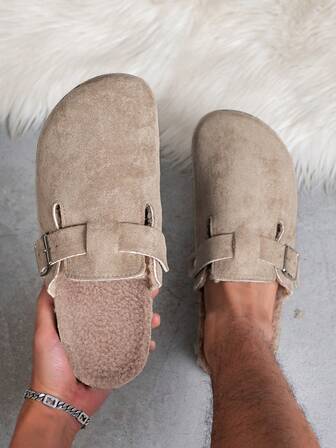 Men's Plush Slip-On Slippers - Soft Fabric Upper And Lining, Shock-Absorbing PVC Sole, Suitable For Indoor And Outdoor Wear, Casual Home Slippers, Unisex - Beige