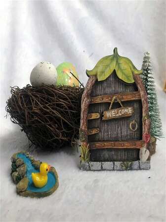 1pc Miniature Fairy Door Statue, House Yard Art Garden Tree Sculpture Decor, Fairy Outdoor Garden Yard Decoration