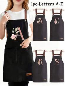 A-Z Letter Printed Apron With Large Pocket, Waterproof, Stain-Resistant, Oil-Proof. This Is A Kitchen Work Apron With Adjustable Neck And Waist, Suitable For Cooking And Grilling. Unisex, Perfect Gift For Christmas And Thanksgiving. - Multicolor - View 1