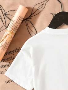 少女标语卡通熊印花短袖休闲圆领T恤 - 白色 - 查看 6